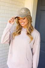 Load image into Gallery viewer, Olive Green Glitter Star Distressed Baseball Cap
