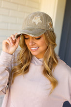 Load image into Gallery viewer, Olive Green Glitter Star Distressed Baseball Cap
