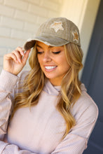 Load image into Gallery viewer, Olive Green Glitter Star Distressed Baseball Cap
