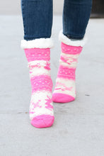 Load image into Gallery viewer, Hot Pink Reindeer Sherpa Traction Bottom Slipper Socks
