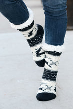 Load image into Gallery viewer, Black Reindeer Sherpa Traction Bottom Slipper Socks
