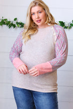 Load image into Gallery viewer, Taupe Two Tone Rib Chevron Button Raglan Top
