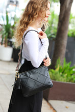 Load image into Gallery viewer, Black Designer Strap Quilted Crossbody Faux Leather Bag
