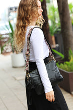 Load image into Gallery viewer, Black Designer Strap Quilted Crossbody Faux Leather Bag
