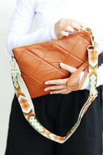 Load image into Gallery viewer, Camel Designer Strap Quilted Crossbody Faux Leather Bag
