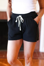 Load image into Gallery viewer, Black Double Gauze Drawstring Cotton Shorts
