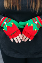 Load image into Gallery viewer, Red &amp; Green Elf Fingerless Gloves with Convertible Mittens
