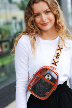 Load image into Gallery viewer, Rust &amp; Clear Cross Body Bag with Embroidered Strap
