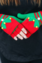 Load image into Gallery viewer, Red &amp; Green Elf Fingerless Gloves with Convertible Mittens
