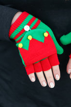 Load image into Gallery viewer, Red &amp; Green Elf Fingerless Gloves with Convertible Mittens
