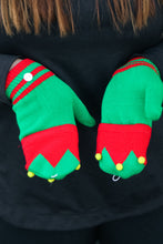 Load image into Gallery viewer, Red &amp; Green Elf Fingerless Gloves with Convertible Mittens
