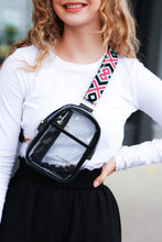 Load image into Gallery viewer, Black &amp; Clear Cross Body Bag with Embroidered Strap
