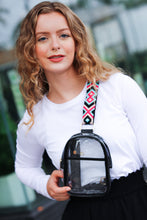 Load image into Gallery viewer, Black &amp; Clear Cross Body Bag with Embroidered Strap
