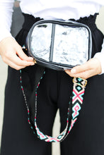 Load image into Gallery viewer, Black &amp; Clear Cross Body Bag with Embroidered Strap
