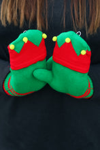 Load image into Gallery viewer, Red &amp; Green Elf Fingerless Gloves with Convertible Mittens
