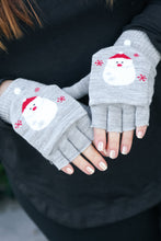 Load image into Gallery viewer, Grey Santa Claus Fingerless Gloves with Convertible Mittens
