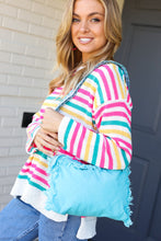 Load image into Gallery viewer, Sky Blue Canvas Designer Strap Frayed Edge Crossbody
