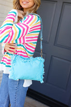 Load image into Gallery viewer, Sky Blue Canvas Designer Strap Frayed Edge Crossbody

