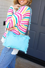 Load image into Gallery viewer, Sky Blue Canvas Designer Strap Frayed Edge Crossbody
