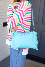 Load image into Gallery viewer, Sky Blue Canvas Designer Strap Frayed Edge Crossbody
