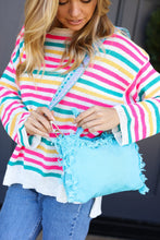 Load image into Gallery viewer, Sky Blue Canvas Designer Strap Frayed Edge Crossbody
