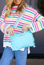 Load image into Gallery viewer, Sky Blue Canvas Designer Strap Frayed Edge Crossbody
