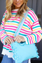 Load image into Gallery viewer, Sky Blue Canvas Designer Strap Frayed Edge Crossbody
