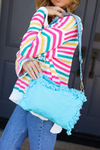 Load image into Gallery viewer, Sky Blue Canvas Designer Strap Frayed Edge Crossbody
