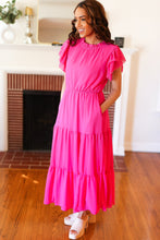Load image into Gallery viewer, Perfectly You Hot Pink Mock Neck Tiered Chiffon Maxi Dress

