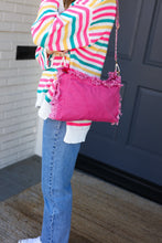 Load image into Gallery viewer, Magenta Canvas Designer Strap Frayed Edge Crossbody
