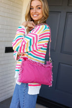 Load image into Gallery viewer, Magenta Canvas Designer Strap Frayed Edge Crossbody
