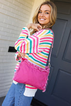 Load image into Gallery viewer, Magenta Canvas Designer Strap Frayed Edge Crossbody
