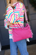 Load image into Gallery viewer, Magenta Canvas Designer Strap Frayed Edge Crossbody
