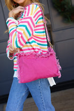 Load image into Gallery viewer, Magenta Canvas Designer Strap Frayed Edge Crossbody
