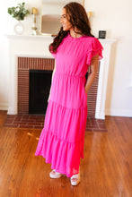 Load image into Gallery viewer, Perfectly You Hot Pink Mock Neck Tiered Chiffon Maxi Dress
