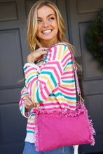 Load image into Gallery viewer, Magenta Canvas Designer Strap Frayed Edge Crossbody
