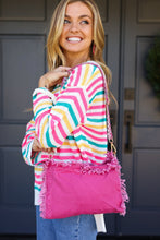 Load image into Gallery viewer, Magenta Canvas Designer Strap Frayed Edge Crossbody
