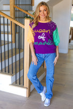 Load image into Gallery viewer, &quot;Queen of Mardi&quot; Pearl &amp; Tinsel Color Block Knit Top
