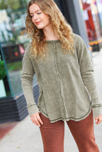 Load image into Gallery viewer, All In A Day Olive Mineral Wash Waffle Oversized Cut Edge Top
