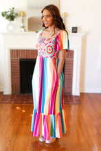Load image into Gallery viewer, Feeling Bold Fuchsia &amp; Teal Striped Medallion Crochet Print Dress
