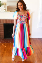 Load image into Gallery viewer, Feeling Bold Fuchsia &amp; Teal Striped Medallion Crochet Print Dress
