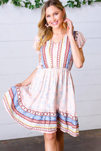 Load image into Gallery viewer, Peach Boho Floral Button Detail V Neck Ruffle Dress
