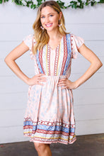 Load image into Gallery viewer, Peach Boho Floral Button Detail V Neck Ruffle Dress
