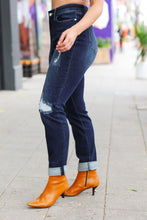 Load image into Gallery viewer, Judy Blue Dark Blue Mid Rise Stitch Detail Boyfriend Fit Cuffed Jeans
