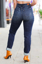 Load image into Gallery viewer, Judy Blue Dark Blue Mid Rise Stitch Detail Boyfriend Fit Cuffed Jeans
