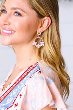 Load image into Gallery viewer, Pink Metal Flower Rhinestone Hoop Earrings
