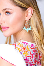 Load image into Gallery viewer, Teal Metal Flower Rhinestone Hoop Earrings
