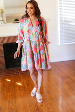 Load image into Gallery viewer, Look Of Love Lime &amp; Coral Patchwork Print V Neck Dress
