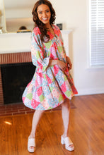 Load image into Gallery viewer, Look Of Love Lime &amp; Coral Patchwork Print V Neck Dress

