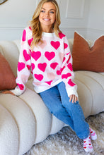 Load image into Gallery viewer, Be Mine Cream &amp; Fuchsia Heart Oversized Sweater
